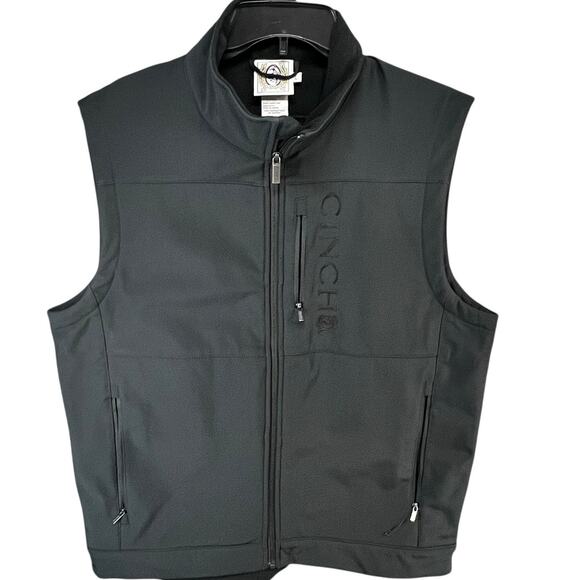 Cinch Bonded Vest Mens L Black Solid Concealed Carry Pockets DWR Western Outdoor